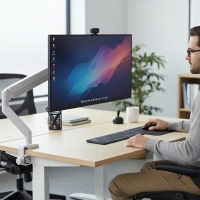 Support ecran PC blanc installer sur bureau