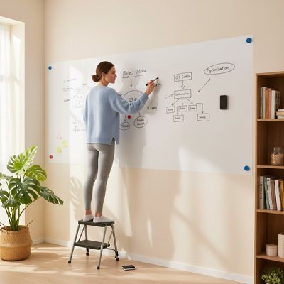 Tableau magnétique blanc sur mur